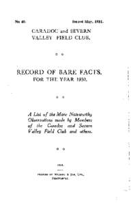 Issued May, [removed]No 40. CARADOC and SEVERN VALLEY FIELD CLUB.