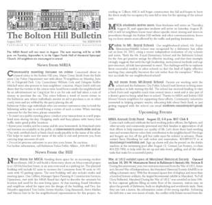 cording to Gilbert, MICA will begin construction this fall and hopes to have the dorm ready for occupancy by next fall in time for the opening of the school year. The Bolton Hill Bulletin Vol. XXXXI No8