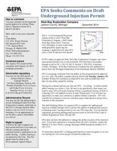 EPA Seeks Comments on Draft Underground Injection Permit - December 2014