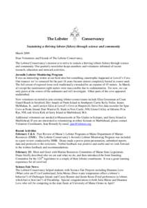 The Lobster  Conservancy Sustaining a thriving lobster fishery through science and community March 2009