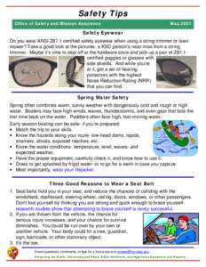 Safety Tips Office of Safety and Mission Assurance May[removed]Safety Eyewear