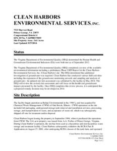 Region 3 GPRA Baseline RCRA Corrective Action Facility  CLEAN HARBORS ENVIRONMENTAL SERVICES, INC.  VAD98817055