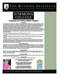 THE READING INSTITUTE 430 Main Street, Williamstown, MA 01267 •  •  Language and Literacy Degree Program Start - Summer 2014