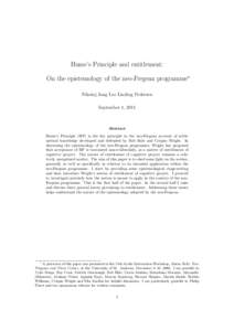 Hume’s Principle and entitlement: On the epistemology of the neo-Fregean programme∗ Nikolaj Jang Lee Linding Pedersen September 4, 2011  Abstract
