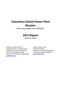 Fukushima Daiichi Power Plant Disaster: How many people were affected? 2015 Report (March 9, 2015)