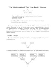 The Mathematics of Your Next Family Reunion by Jeffrey S. Rosenthal (October, 2011.) – I am your father’s brother’s nephew’s cousin’s former roommate. – What does that make us?