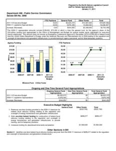 Prepared by the North Dakota Legislative Council staff for Senate Appropriations January 11, 2011 Department[removed]Public Service Commission Senate Bill No. 2008