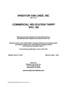 WHEATON VAN LINES, INC. MCCOMMERCIAL RELOCATION TARIFF WVL-100