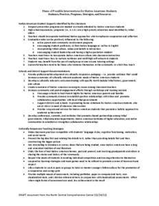 Menu of Possible Interventions for Native American Students Guidance, Practices, Programs, Strategies, and Resources Native American Student Supports Identified by the Literature 1. Dropout prevention programs are needed