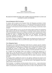 PRIME MINISTER’S OFFICE INTERNATIONAL COMMUNICATIONS OFFICE BACKGROUND INFORMATION SHEET ABOUT THE HUNGARIAN GOVERNMENT’S ACTIONS AND STATEMENTS AGAINST ANTI-SEMITISM General Statements of the Government