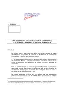 Délibération n°[removed]du 30 mars 2005 portant avis sur un projet de code de conduite présenté par l’Union Française du Market