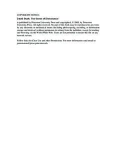 COPYRIGHT NOTICE: David Stark: The Sense of Dissonance is published by Princeton University Press and copyrighted, © 2009, by Princeton University Press. All rights reserved. No part of this book may be reproduced in an