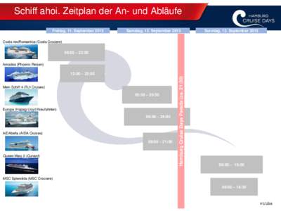 Schiff ahoi. Zeitplan der An- und Abläufe Freitag, 11. September 2015 Samstag, 12. SeptemberSonntag, 13. September 2015