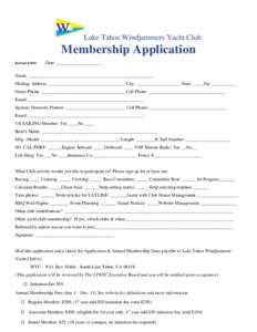 Lake Tahoe Windjammers Yacht Club  Membership Application RevisedDate: ____________________