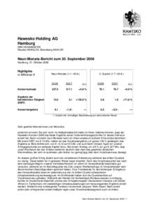 Hawesko Holding AG Hamburg ISIN DE0006042708 Reuters HAWG.DE, Bloomberg HAW GR  Neun-Monats-Bericht zum 30. September 2008