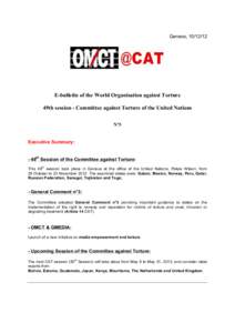 Geneva, E-bulletin of the World Organisation against Torture 49th session - Committee against Torture of the United Nations N°3