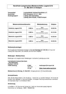 Nordrhein-Langstrecken-Meisterschaften Jugend U16 31. Mai 2014 in Kempen Veranstalter