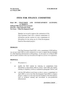 For discussion on 4 March 2005 FCR[removed]ITEM FOR FINANCE COMMITTEE