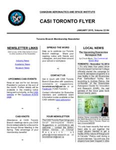 CANADIAN AERONAUTICS AND SPACE INSTITUTE  CASI TORONTO FLYER JANUARY 2015, Volume 22 #4  Toronto Branch Membership Newsletter