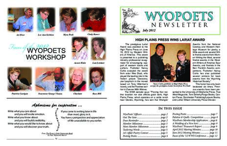 WYOPOETS Faces ofWYOPOETS the 2012 Art Elser  NEWSLETTER