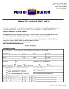 3250 Port of Benton Blvd., Richland , WashingtonOffice: (Fax: (APPLICATION FOR SMALL WORKS ROSTER