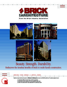 From the Brick Industry Association  Beauty. Strength. Durability. Rediscover the timeless benefits of brick in multi-family construction. INSIDE