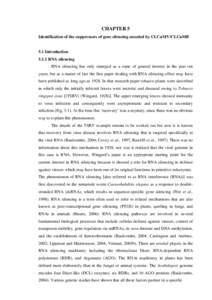 CHAPTER 5 Identification of the suppressors of gene silencing encoded by CLCuMV/CLCuMB 5.1 Introduction[removed]RNA silencing RNA silencing has only emerged as a topic of general interest in the past ten