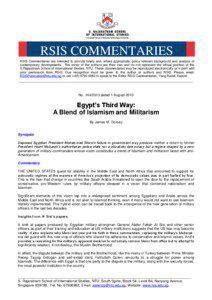 RSIS COMMENTARIES RSIS Commentaries are intended to provide timely and, where appropriate, policy relevant background and analysis of contemporary developments. The views of the authors are their own and do not represent the official position of the