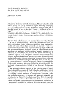 POLISH JOURNAL OF PHILOSOPHY Vol. II, No. 2 (Fall 2008), Notes on Books  Johann van Benthem, Gerhardt Heinzmann, Manuel Rebuschi, Henk