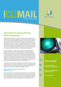 Climate Alliance NEWSLETTER EJoint Criteria for Energy-Efficient Public Procurement Public procurement, often purely focusing on price competition in