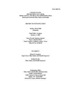 MAI[removed]UNITED STATES DEPARTMENT OF LABOR MINE SAFETY AND HEALTH ADMINISTRATION Metal and Nonmetal Mine Safety and Health