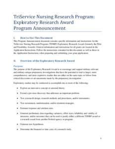 TriService Nursing Research Program: Exploratory Research Award Program Announcement