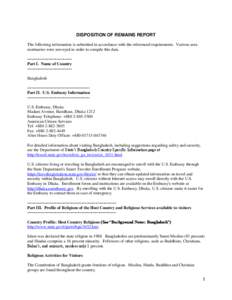 DISPOSITION OF REMAINS REPORT The following information is submitted in accordance with the referenced requirements. Various area mortuaries were surveyed in order to compile this data. -------------------------------Par