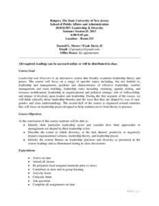 Rutgers, The State University of New Jersey School of Public Affairs and Administration 20:834:507: Leadership & Diversity Summer Session II: 2013 6:00-9:45 pm Location – Room 215