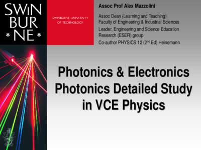 Latest Photonics at Swinburne course Information