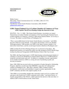 FOR IMMEDIATE RELEASE Media Contact: Marc Stiles, Nyhus Communications LLC, for GSBA, ([removed], [removed]
