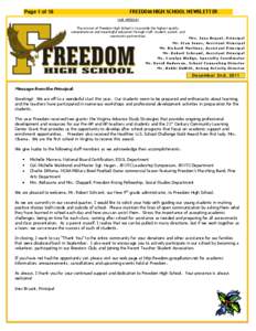 FREEDOM HIGH SCHOOL NEWSLETTER  Page 1 of 18 OUR MISSION The mission of Freedom High School is to provide the highest quality,