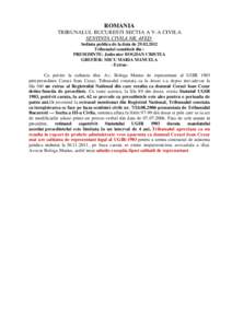 ROMANIA TRIBUNALUL BUCURESTI SECTIA A V-A CIVILA SENTINTA CIVILA NR. 4FED Sedinta publica de la data de[removed]Tribunalul constituit din : PRESEDINTE: Judecator BOGDAN CRISTEA