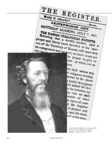 Editor Mark Delahay and a portion of the first issue of his Kansas Territorial Register, published July 7, [removed]