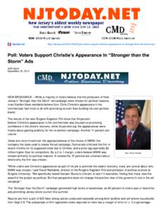 Poll: Voters Support Christie’s Appearance In “Stronger than the Storm” Ads | njtoday.net – Everything New Jersey