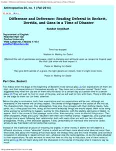 Goodhart - Difference and Deference: Reading Deferral in Beckett, Derrida, and Gans in a Time of Disaster