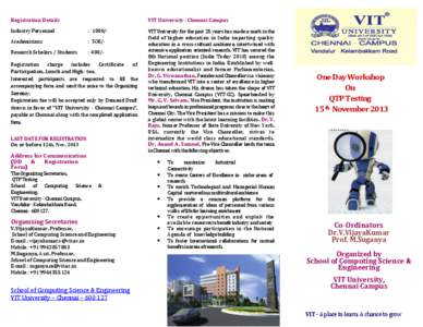 Registration Details  VIT University - Chennai Campus Industry Personnel