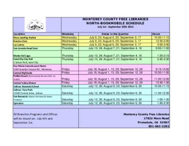 MONTEREY COUNTY FREE LIBRARIES