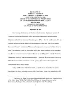 TESTIMONY OF KIMBERLY T. NELSON CHIEF INFORMATION OFFICER AND ASSISTANT ADMINISTRATOR OFFICE OF ENVIRONMENTAL INFORMATION U.S. ENVIRONMENTAL PROTECTION AGENCY