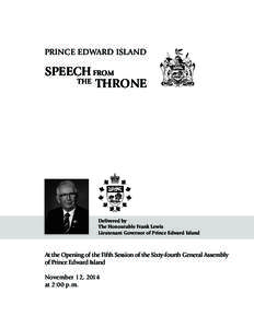PRINCE EDWARD ISLAND  SPEECH FROM THE THRONE  Delivered by