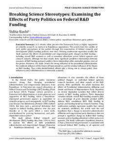 Journal of Science Policy & Governance  POLICY ANALYSIS: SCIENCE STEREOTYPES Breaking Science Stereotypes: Examining the Effects of Party Politics on Federal R&D