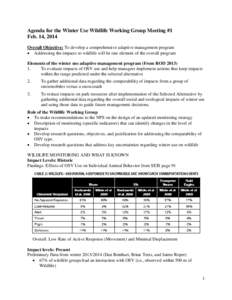 Agenda for the Winter Use Wildlife Working Group Meeting #1 Feb. 14, 2014 Overall Objective: To develop a comprehensive adaptive management program • Addressing the impacts to wildlife will be one element of the overal