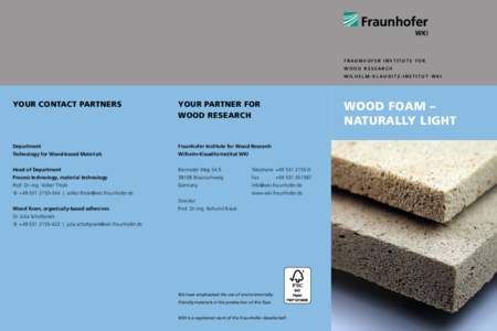 FRAUNHOFER INSTITUTe FoR wood resear c h W i l he l m - K l audit z - I nstitut W K I WOOD FOAM – NATURALLY LIGHT