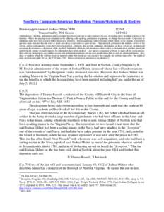 Southern Campaign American Revolution Pension Statements & Rosters Pension application of Joshua Oldner 1 R80 Transcribed by Will Graves f25VA[removed]