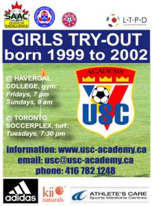 GIRLS TRY-OUT  born 1999 to 2002 @ HAVERGAL COLLEGE, gym: Fridays, 7 pm